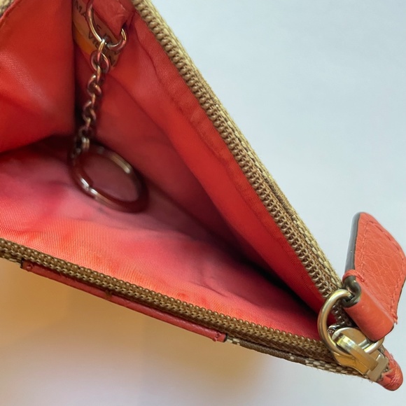 Coach Signature Canvas Coral Leather Key Holder Card Case - Picture 6 of 7